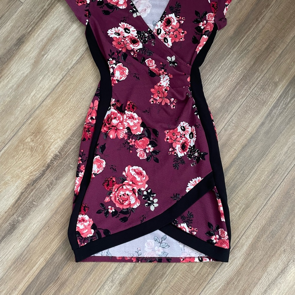 Floral Wrap Dress - Burgundy and Black